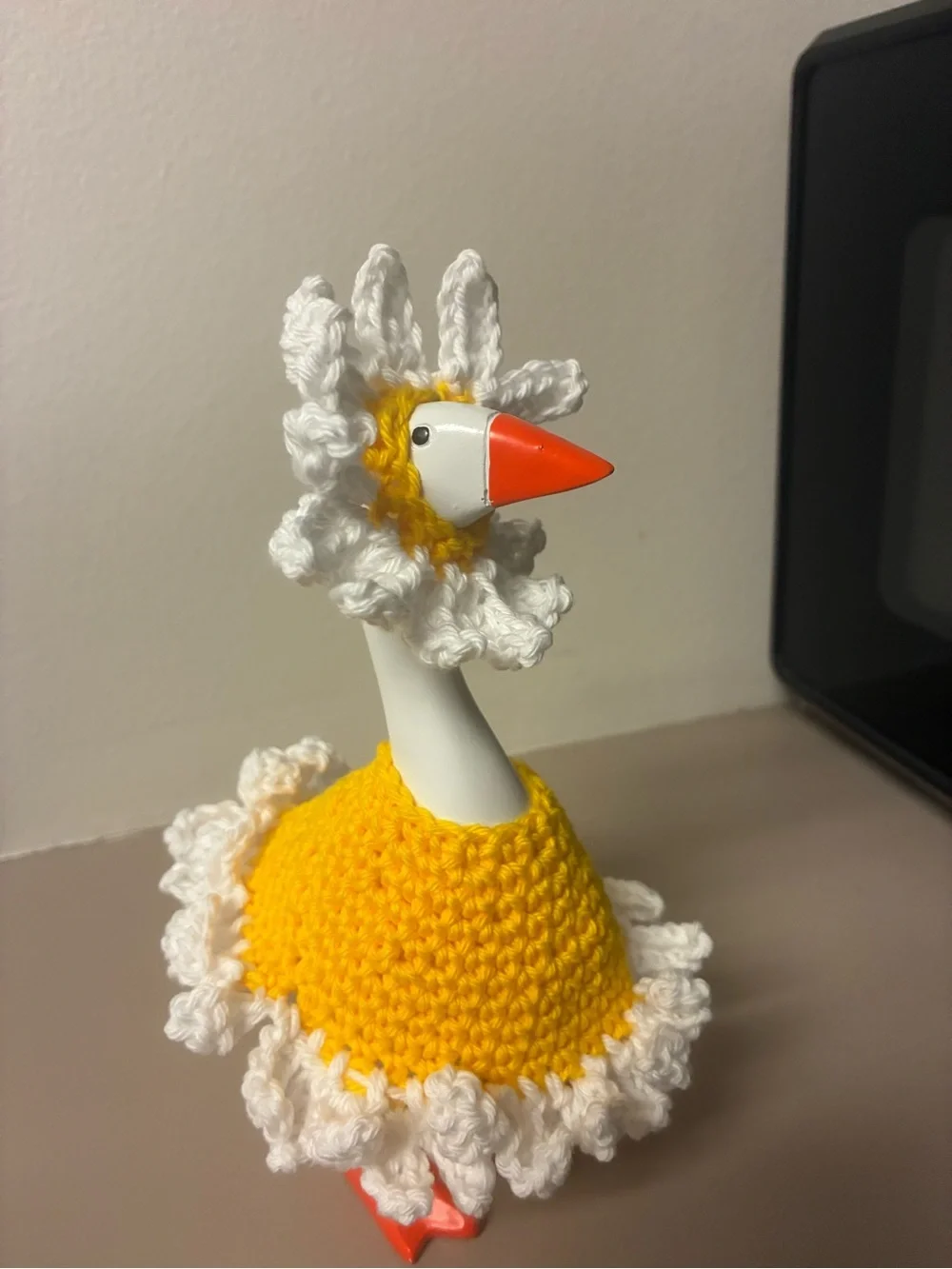 Handmade Yellow & White Crochet Desk goose outfit daisy